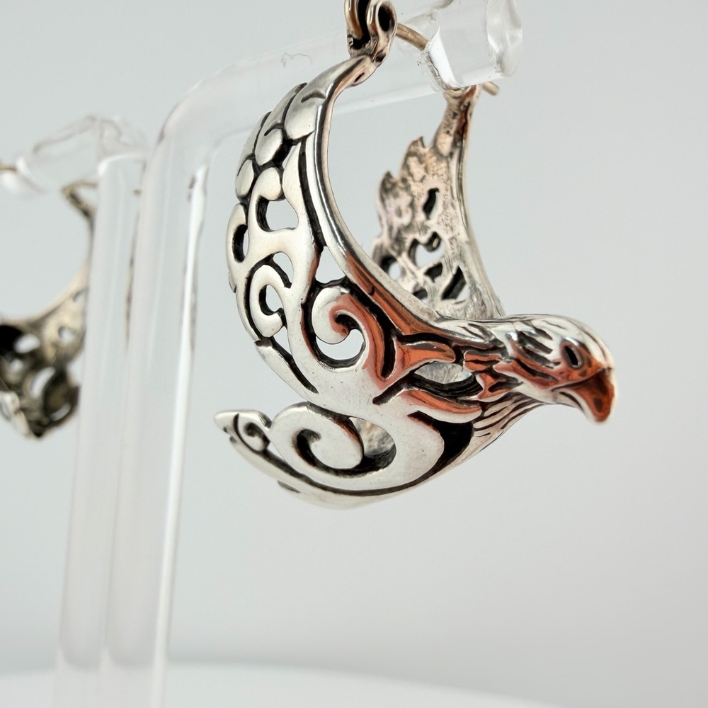 Vintage Shube’s Sterling Silver 925 Eagle Filigree Hoop Earrings - 12g - Picture 6 of 6